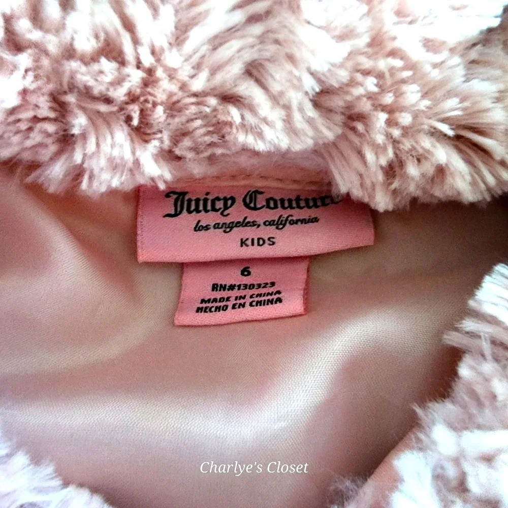 Juicy Couture Kids Pink Rosette Peplum Babydoll Faux Fur Logo Plate Coat Sz.‎ 6